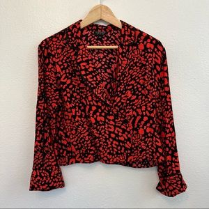 Topshop Red Cheetah Print Double-Breasted Blazer Style Shirt